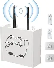 WiFi Router Storage Box - Fortune Cat Router Hider Box for Wall | No Drilling Router Rack, Space-Saving WiFi Box for TV Set-Top Boxes, Remote Controls