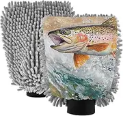 XYMZR Trout Jump Vintage Absorbent Microfiber Car Wash Mitt, Funny Cute Anime Scratch Free for Cars Cleaning, Home Cleaning Mitts, 2 Pack, 10.24” L x 7.09” W
