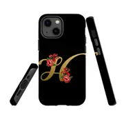 For Apple iPhone 13 mini Case, Armour Back Cover, Embellished Letter H