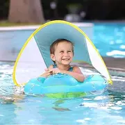 Kids Swimming Pool Float with Removable UPF 50+ Sun Protection Canopy, Infant Toddler Inflatable Swimming Rings for Age of 12-24 Months, Boys Girls Swimming Trainer