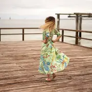 Bold Tropics 100% Cotton Boho Maxi Dress – Hand-Screen Printed Floral Design, S/M & L/XL