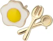 [SHERCHPRY] Funny Earrings for Women Poached Egg Spoon Fork Earrings Lightweight Asymmetric Studs