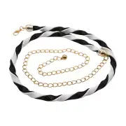 Women Black White Twisted Braided Elastic Metal Skinny Band Belt Hip Waist S M L