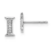 Solid 14k White Gold Simulated CZ Initial I Earrings