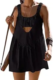[Generic] Women Cut Out Backless Tennis Dress Built in Bra and Shorts Summer Sleeveless Workout Athletic Mini Dress