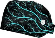 [WOSHJIUK] Working Hat 2 Pack Scrub Caps for Women,line Tree Night Fantasy,Tie Back Cap Adjustable Scrub Hat