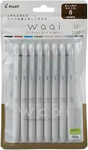 PILOT FriXion Waai Erasable Gel Pens (0.5mm), Set of 8 Pastel Colors, Perfect for Journalling, Refillable