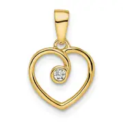 14K Yellow Gold Polished Heart Real Diamond Pendant
