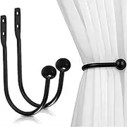 Curtain Holdbacks Aluminum Alloy Black Wall Hook 2Pcs Curtain Fixer Accessory Hook-Black