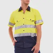 Tradie Flex S/Sleeve Reflective Shirt Hi Vis Yellow/Navy L