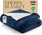Sherpa Bed Blanket Queen Size Navy 480GSM Plush Blanket Fleece Reversible