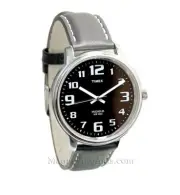 Low Vision Timex Big Easy Indiglo Watch with Date - Black Leather Band