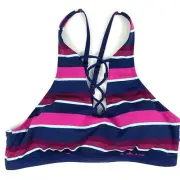Jag Sport Womens Striped Bikini Swim Top Sports Bra L Caged Racer Back Pink Blue