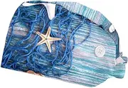 [WOSHJIUK] Working Hat 2 Pack Scrub Caps for Women,Plank Marine Anchor Starfish,Tie Back Cap Adjustable Scrub Hat