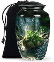 Nature Black Cremation Urn - Large Memorial Urn for Human Ashes Women & Men - Memorial Tribute for Adult Male & Female - Funeral Burial for Mom & Dad - 10 Inch
