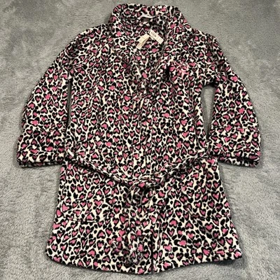 Victorias Secret Robe XS/S Plush Pink Heart Leopard Belt Pockets Comfy Cozy NWT