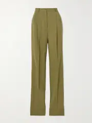 [MICHAEL KORS COLLECTION] MICHAEL KORS COLLECTION - Mika Pleated Wool-blend Twill Straight-leg Pants - Army green - US12 US 12 Green