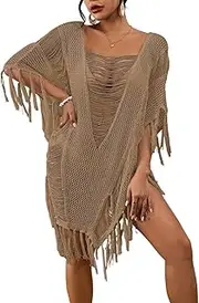 Bsubseach Sheer Bikini Cover Up für Frauen Fransen Hollow Out Badeanzug Coverups Sexy Beach Pool Badeanzug Quaste Tops