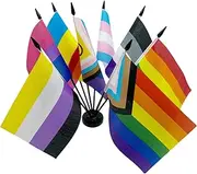 CANTENDO 8 Pack Progress Pride Rainbow Flag Decorations, Small Mini LGBT Gay Desk Flags With Stand Base American Rainbow Carnival Festival Events Decorations,Desk,home decoration