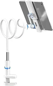 Tablet Stand Holder for Bed, Gooseneck Mount with Adjustable Flexible Arm (White, 90cm)