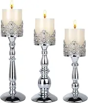 Candle Holders for Pillar Candles Set of 3 Silver Vintage Tall Candle Holders Decorative Large Table Centerpieces Candle Stand Decor