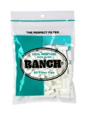 Ranch Cool Menthol Supa Slim Green Cigarette Filters, 1 Bag of 80 Filter Tips