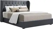 Artiss Queen Bed Frame Platform Wingback Headboard Frames Gas Lift Beds Base with Storage Space Bedroom Room Decor Home Furniture, Upholstered with Charcoal Faux Linen Fabric + Foam + Wood