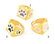 Paw Kitty Claw Enamel Colorful Rings Adjustable Gold Plated 5.5-8US size 4759