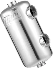LOYALHEARTDY Pool Heat Exchanger Tube Shell Heat Exchanger 135K SS304 Same Side 1"+ 1 1/2" FPT Stainless Steel Tube Shell Heat Exchanger Pool Heater for Swimming Pools/Spas/Hydraulic Heating Etc