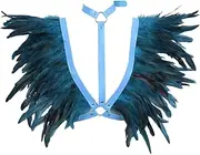 [BYDHSS] Women Body Harness Leather with Feather Punk Chest Cage Bra Top Rave Waist Gothic Halloween Photography Costume