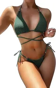 [Didabotak] Bikini Swimsuit for Women Brazilian Bottom Triangle Bikinis Top Bathing Suit Thong Bikini Set