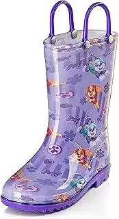 [Nickelodeon] Paw Patrol Girls Character Printed Waterproof Easy-On Handles PVC Rain Boots - Pink and Purple - Toddler and Little Kids