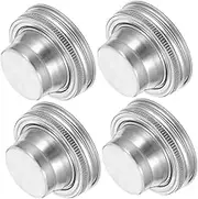 CHICAMPERA 4pcs Stainless Steel Spice Jars Lids: Multifunctional Flour Salt Sugar Peppers Cap Top For Regular Mouth Jar - Reusable Cover