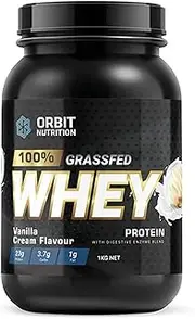 Orbit Nutrition Grass Fed Whey Protein Powder, Vanilla Cream Flavour, 1kg, Pure Product 100% Whey Protein Isolate & Concentrate VANILLA