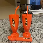 REESES 5 piece Ice Cream cups straws Ice Cream Scoop Plastic Sundae milkshake