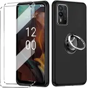 [HuiYouMY] [4-in-1] Case and 2 Tempered Glass for Nokia XR21 5G, with Ring, Case Silicone Case Shockproof Nokia XR21 5G Protective Film Tempered Film Mobile Phone Case Silicone Black