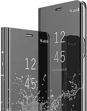 Samsung Galaxy S20 FE 5G Case, Clear Mirror Effect Hard Case PU Leather Protective Cover for Galaxy S20 FE 360 Shockproof Thin (Black)