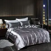 4 Pieces Satin Silk Bedding Set with Fitted Sheets Duvet Cover Sets Summer Solid Color Comforters Covers with 2 Pillowcases