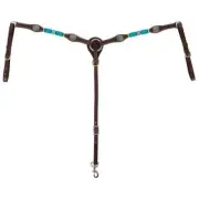 New! Circle Y TURQUOISE BREAST COLLAR w/ Braided rawhide Copper conchos Buckles