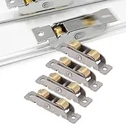 Sliding Patio Door Rollers, 4 Pack Heavy Duty Sliding Door Tandem Roller Assembly, Sliding Glass Door Rollers Replacement, Coppe Ball Wheel Bearing, Bathroom Sliding Door Pulleys (Flat Wheel)