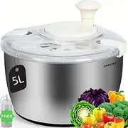 Tarent Salad Spinner Stainless Steel 5 L with Squeeze Bottle, Also as a Large Salad Bowl and Pasta Strainer - Ideal Salad Spinner for The Kitchen for Salad Washing, Draining Pasta and Drain Salad