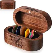 Lukmaa Fathers Day Gifts Dad Gifts Black Walnut Guitar Pick Holder with 1 Wooden and 6 Celluloid Picks in 3 Thicknesses, Exquisite Guitar Accessories Gifts for Father, Musicians, Music Teachers