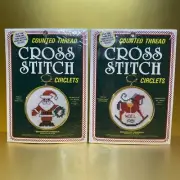 Christmas Ornament Cross Stitch Circlets Santa & Rocking Horse 3.25" Gold Frame