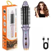 Portable Cordless Curling Iron Brush 3 Temp Settings Automatic Hair Straightener Anti-Scald Rechargeable Hair Brush for Travel Color Purple