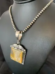Mens BumbleBee Jasper Pendant Navajo Pearls Sterling Silver Necklace 10462