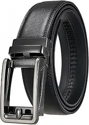 [wigmoa] Ma-G Men's Leather Ratchet Comfort Click Belt with Slide Buckle - Adjustable Trim-to-Fit Design.