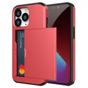 ZUSLAB iPhone 14 Pro Max Case Slide Armor Card Holder Protective Shockproof Hard Back Cover For Apple (2022) - Red