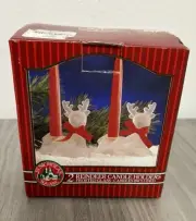 St. Nicholas Square Frosted Glass Reindeer Candle Holders With Candles NEW