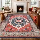 Washable Rugs 6x9 Area Rugs, Large Non-Slip Boho Living Room Rust Rug, Ultra