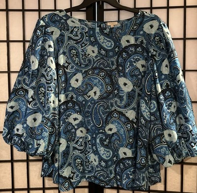 New Talbots Blues Black Floral Paisley Blouse Plus Size 3X